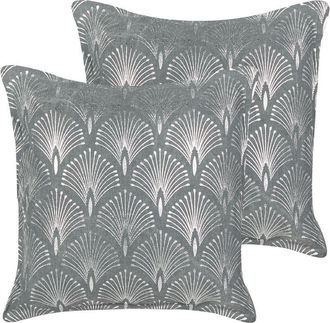 Beliani Beliani - Conjunto De 2 Cojines De Algod&oacute;n Glamour Moderno Dise&ntilde;o Geom&eacute;trico Plateado Hecho A Mano Funda Extra&iacute;ble 45 X 45 Cm Gris Hoya