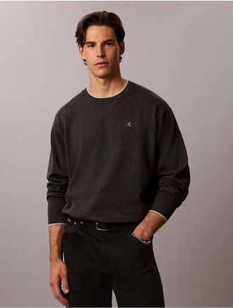Calvin Klein Jeans Calvin Klein Mens Smooth Cotton Tipped Crewneck Sweater - Grey - 2XL
