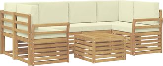 vidaXL Conjunto De Sof&aacute;s De Exterior 7 Uds. Blanco Y Crema Poli&eacute;ster Vidaxl