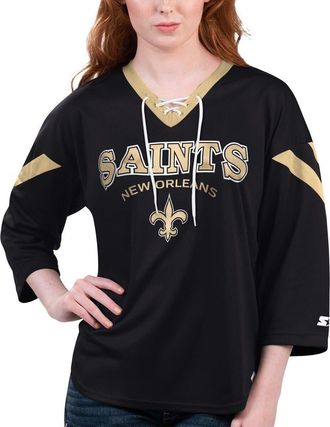 Starter Womens Starter Black New Orleans Saints Rally Lace-Up 3/4 Sleeve T-Shirt at Nordstrom, Size Xx-Large