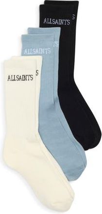 AllSaints 3-Pack Classic Sport High Cut Socks in Blue at Nordstrom Rack