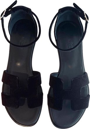 Hermès Black Velvet Santorini Sandals Sold Out Size 38
