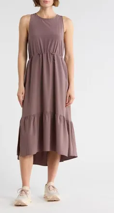 Zella Pursuit Tiered Midi Dress in Grey Plum at Nordstrom, Size Medium