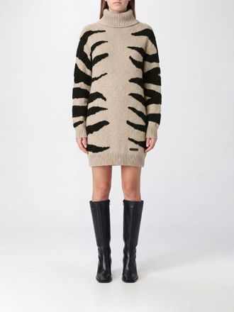 Moschino Zebra-Print Wool-Blend Turtleneck Jumper Dress