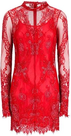 Blumarine Abito Pizzo Ricamato - Dames - Feestkleedjes - Rood - S - Kleedjes