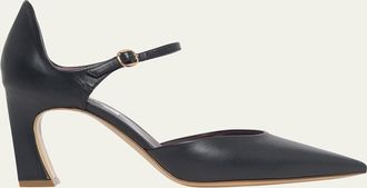 Gabriela Hearst 75mm Devil Leather Ankle-Strap Pumps