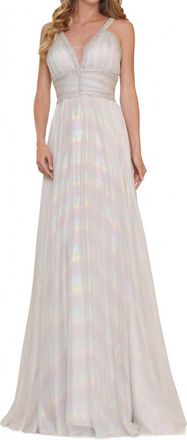Colors Dress Iridescent Rainbow A-Line Gown In Off-White