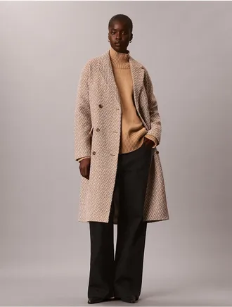 Calvin Klein Womens Relaxed Wool Blend Peacoat - Brown - XS