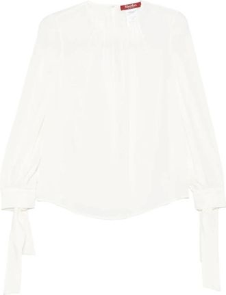 Max Mara Overhemden, Dames, Wit, M, Off-White Zijden Shirt met Gerimpelde Halslijn