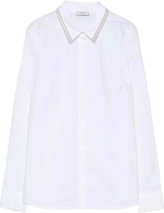 PESERICO Witte Katoenen Pijp Kraag Shirt - Dames - Overhemden - Wit - S - Katoen - Overhemden
