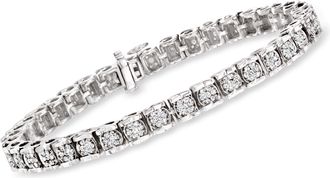 Ross-Simons Diamond Cluster Tennis Bracelet in Sterling Silver