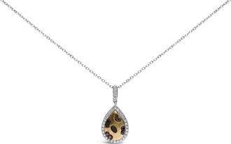 House of Brilliance 10K Yellow Gold Plated Sterling Silver Mixed Color Diamond Accent Pear Halo Pendant Necklace