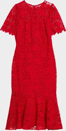 Shoshanna Darcy Floral Lace Flounce Midi Dress