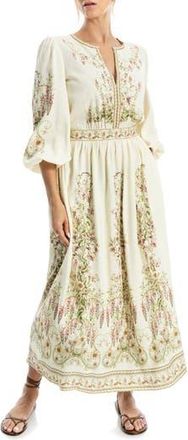 Max Studio Lemon Print Balloon Sleeve Maxi Dress in Natural Secret Garden Spire at Nordstrom Rack, Size X-Large