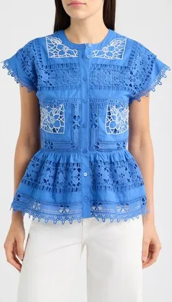 Elie Tahari Ava Eyelet Top in Seaport Blue at Nordstrom, Size 10