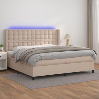 vidaXL Vidaxl - Cama Box Spring Colch&oacute;n Led Cuero Sint&eacute;tico Capuchino 200x200cm