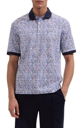 Bugatchi Vasco OoohCotton Tropical Leaf Print Polo in Iris at Nordstrom, Size Xx-Large