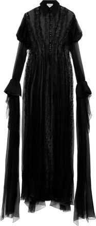 Blumarine lace-panelled puff-sleeve top - Nero