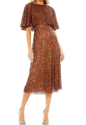 Mac Duggal Cape Embellished Knee-Length Midi Dress In Copper
