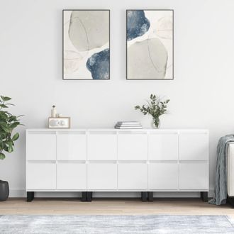 vidaXL Aparadores 3 Uds Madera Contrachapada Blanco Brillo Vidaxl