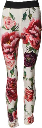 Dolce & Gabbana White Floral Leggings Stretch Waist Womens Pants (Pre-Owned)