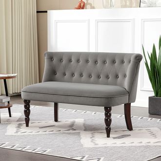 HOMCOM Velvet-Feel Two-Seat Lounger Sofa with Wood Frame, Charcoal Grey | Size: 2 Seater