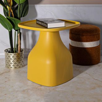 Dmora Mesa De Centro Midelt, Apta Para Interior/exterior, Esquinas Redondeadas, Rectangular, Tablero Amarillo, 48x48x50h Cm Amarillo
