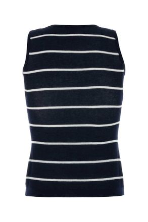 Balenciaga Womens Embroidered Knit Tank Top Navy- White Exterior: Cotton Nylon Maglie Navy/ Sweater