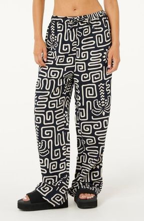 Rip Curl Sunset Luau Print Drawstring Pants in Black/Off White at Nordstrom, Size Xx-Small
