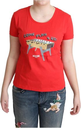 Moschino T-shirt met ronde hals en korte mouwen - Dames - T-shirts - Rood - XL - Katoen - Tops