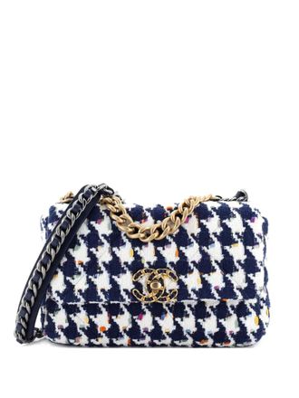 Chanel 19 Flap Bag Quilted Tweed Medium crossbody bag - women - Fabric - One Size - Blue