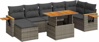 vidaXL 8 Piece Garden Sofa Set with Cushions Grey Poly Rattan Acacia Vidaxl