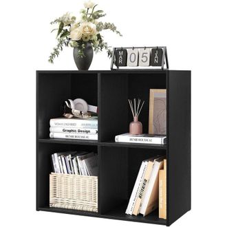 Woltu Woltu Librer&iacute;a Baja De 4 Cubos, Estanter&iacute;a Multiusos De Madera, Moderna Y Sencilla, Color Negro
