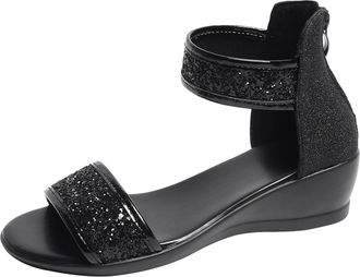 Generic Women Solid Zipper Casual Open Toe Comfortable Beach Walking Shoes Sandals for Ladies Holiday Outdoors (Black, 4.5)