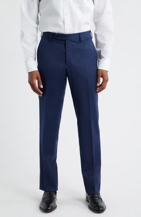 Zanella Parker Flat Front Stretch Wool Flannel Trousers in Atlantic Blue at Nordstrom Rack, Size 40R