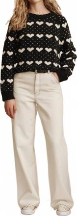 The Great. Heart Crew Neck Sweater In Black With Pearl