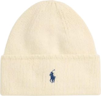 Ralph Lauren Gebreide muts met logo - Dames - Hoeden - Wit - ONE Size - Wol - Accessoires