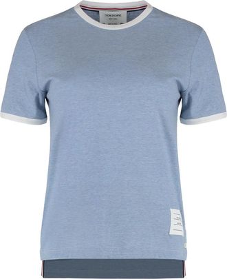 Thom Browne Katoenen T-shirt met Tricolor Detail - Dames - T-shirts - Blauw - S - Katoen - Tops