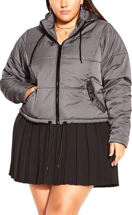 City Chic Kate Hooded Puffer Jacket in Platinum at Nordstrom, Size Xs