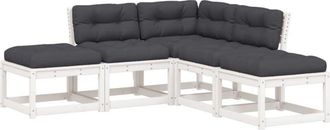 vidaXL Set Sof&aacute;s Jard&iacute;n 5 Pzas Con Cojines Madera Maciza Pino Blanco Vidaxl