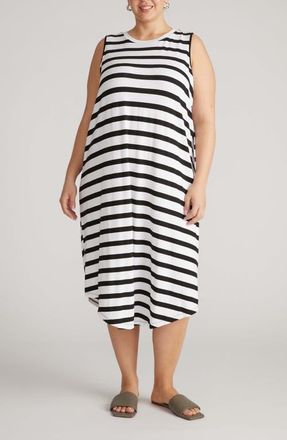 Universal Standard Pearl Divine Jersey Shift Midi Dress in Black/white Stripe at Nordstrom, Size Xxx-Large