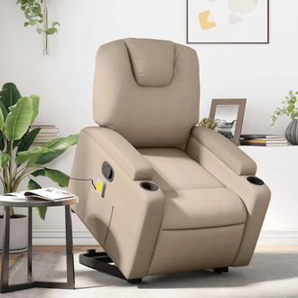 vidaXL Sill&oacute;n Reclinable Masaje Pie Cuero Artificial Color Capuchino Vidaxl