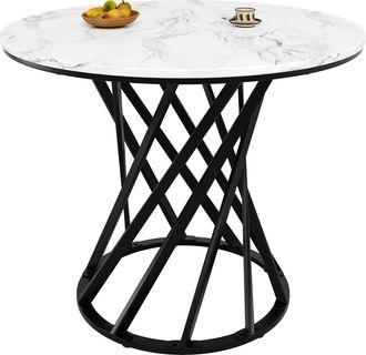 STILVORA Mesa De Comedor Redonda Para 4 Personas En Mdf Y Metal Con Motivo Marmoleado, Patas Ajustables - 80&times;80&times;76 Cm, Negro Y Blanco