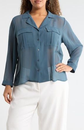 T Tahari Long Sleeve Crop Utility Button-Up Shirt in Deep Slate Blue at Nordstrom Rack, Size 2X