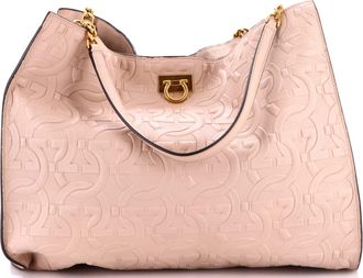 Ferragamo Trifolio Tote Gancini Embossed Leather Large