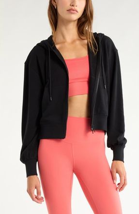 Zella Go easy Terry Zip Front Hoodie in Black at Nordstrom, Size X-Small