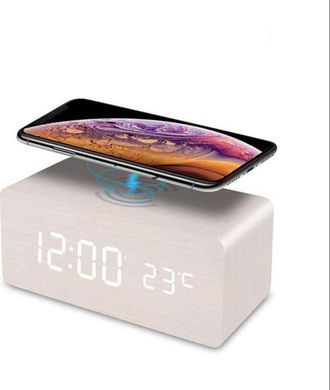 OEM R&eacute;veil Num&eacute;rique - Affichage Led Heure Temp&eacute;rature Date - Commande Sonore 60 Db - Chargeur Sans Fil Qi 5 W - Pour Chambre Bureau - 1 Pi&egrave;ce