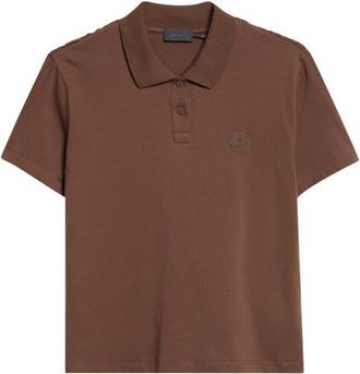 Moncler Pleated Back Mixed Media Polo in Neutral at Nordstrom, Size X-Small