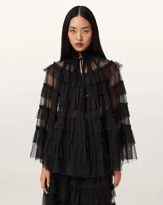 AllSaints Aude Ruffle Cape Top