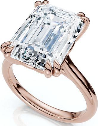 Pompeii3 Certified 6Ct Emerald Cut Diamond Solitaire Ring 14k Gold Lab Grown